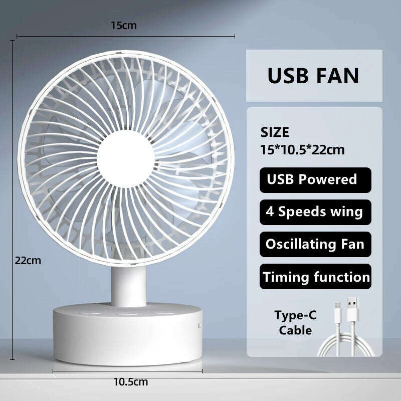 KIMLUD, Mini Oscillating Fan, Portable Battery-Operated Table Fan with 4 Speed Levels, 6-inch Desk fan with Timer, No Battery, KIMLUD APPAREL - Womens Clothes