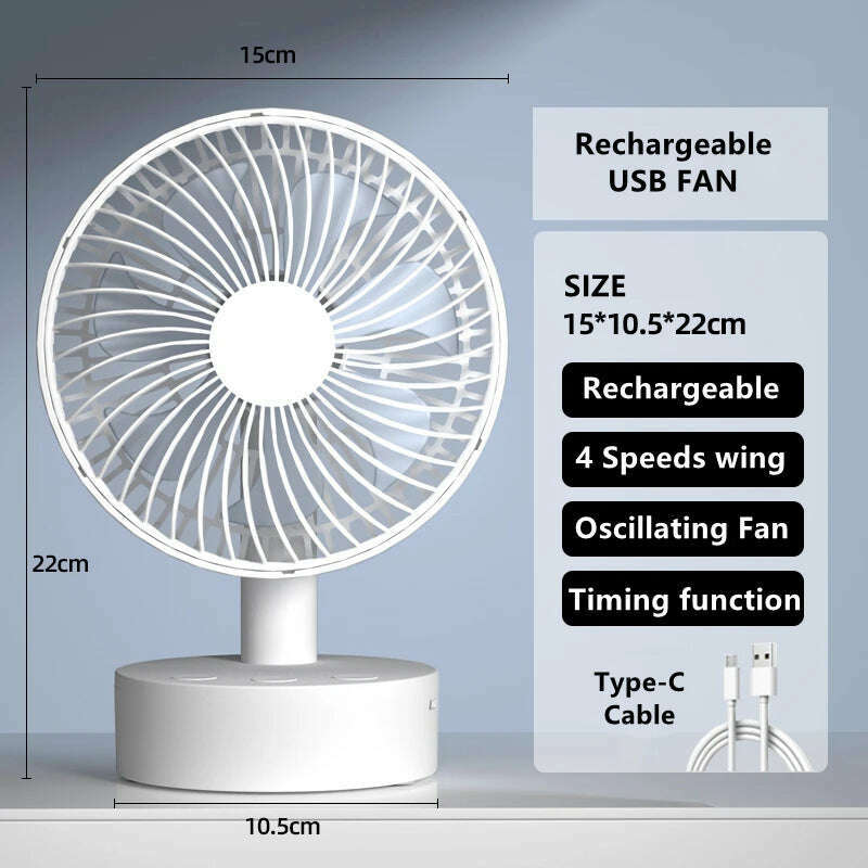 KIMLUD, Mini Oscillating Fan, Portable Battery-Operated Table Fan with 4 Speed Levels, 6-inch Desk fan with Timer, KIMLUD Womens Clothes