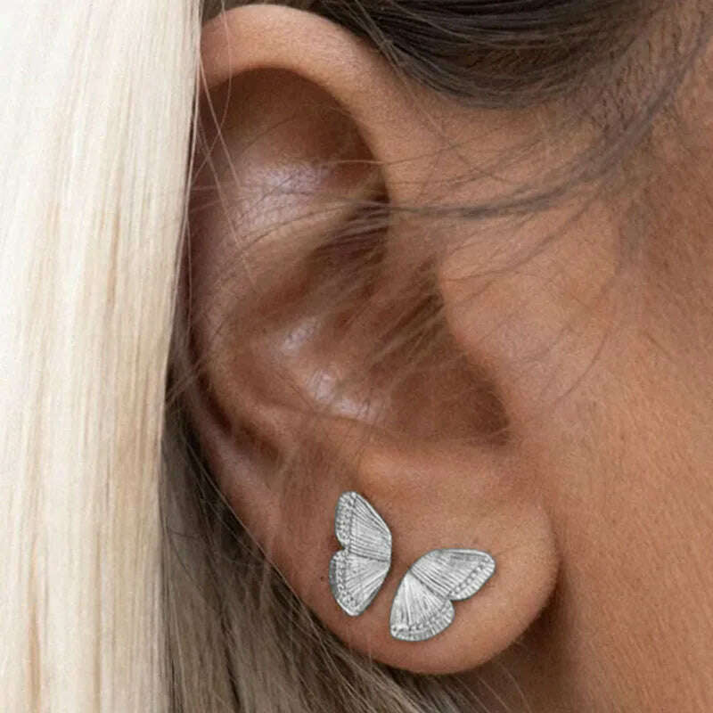 KIMLUD, Mini Size Butterfly Stud Earrings For Women Ladies Fashion Minimal Personalizied Small Jewelry, KIMLUD Womens Clothes