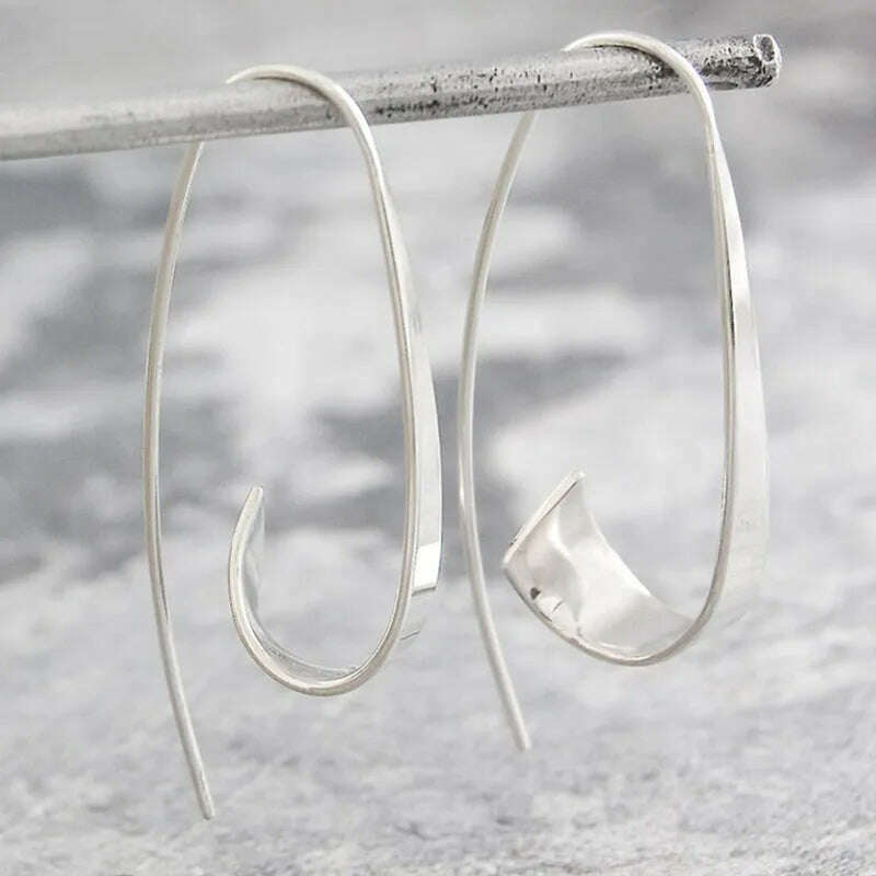 KIMLUD, Minimalist Long Hook Spiral Hoop Earrings for Women Jewelry Fashion Gold Silver Color Geometric Metal Statement Earring, Earrings X074-2, KIMLUD APPAREL - Womens Clothes