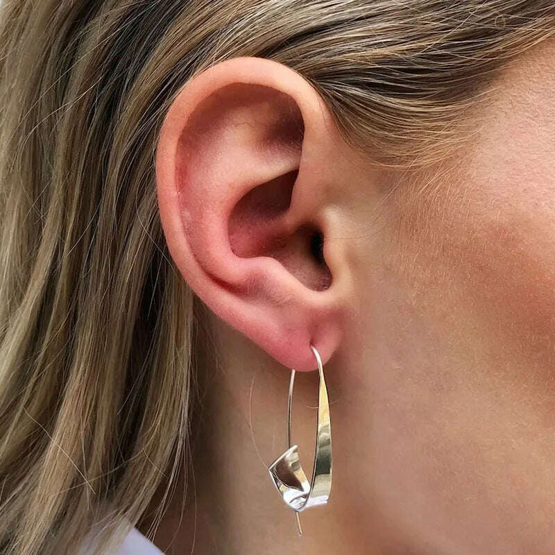 KIMLUD, Minimalist Long Hook Spiral Hoop Earrings for Women Jewelry Fashion Gold Silver Color Geometric Metal Statement Earring, KIMLUD Womens Clothes