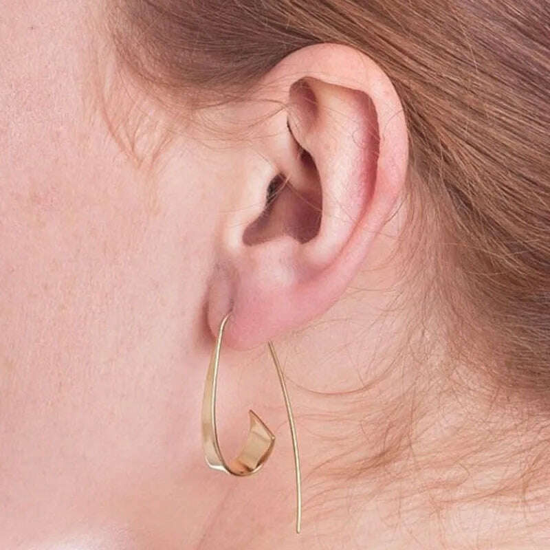 KIMLUD, Minimalist Long Hook Spiral Hoop Earrings for Women Jewelry Fashion Gold Silver Color Geometric Metal Statement Earring, KIMLUD Womens Clothes