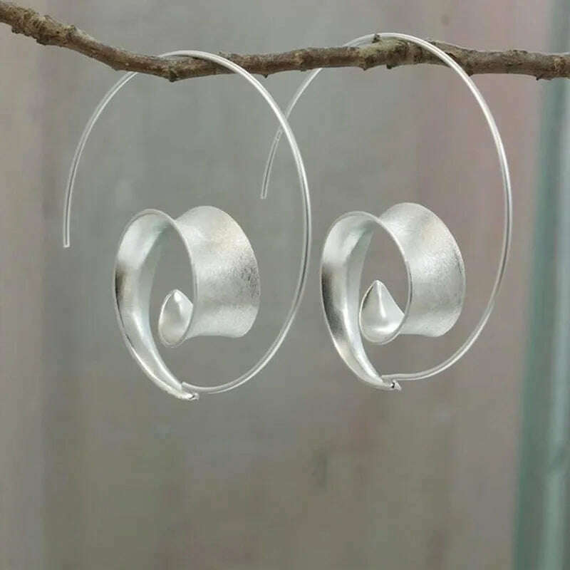 KIMLUD, Minimalist Long Hook Spiral Hoop Earrings for Women Jewelry Fashion Gold Silver Color Geometric Metal Statement Earring, Earrings X726-1, KIMLUD APPAREL - Womens Clothes
