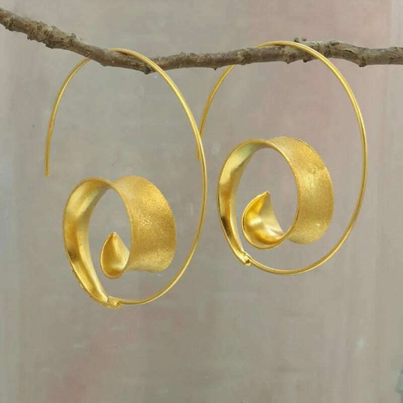 KIMLUD, Minimalist Long Hook Spiral Hoop Earrings for Women Jewelry Fashion Gold Silver Color Geometric Metal Statement Earring, Earrings X726-2, KIMLUD APPAREL - Womens Clothes