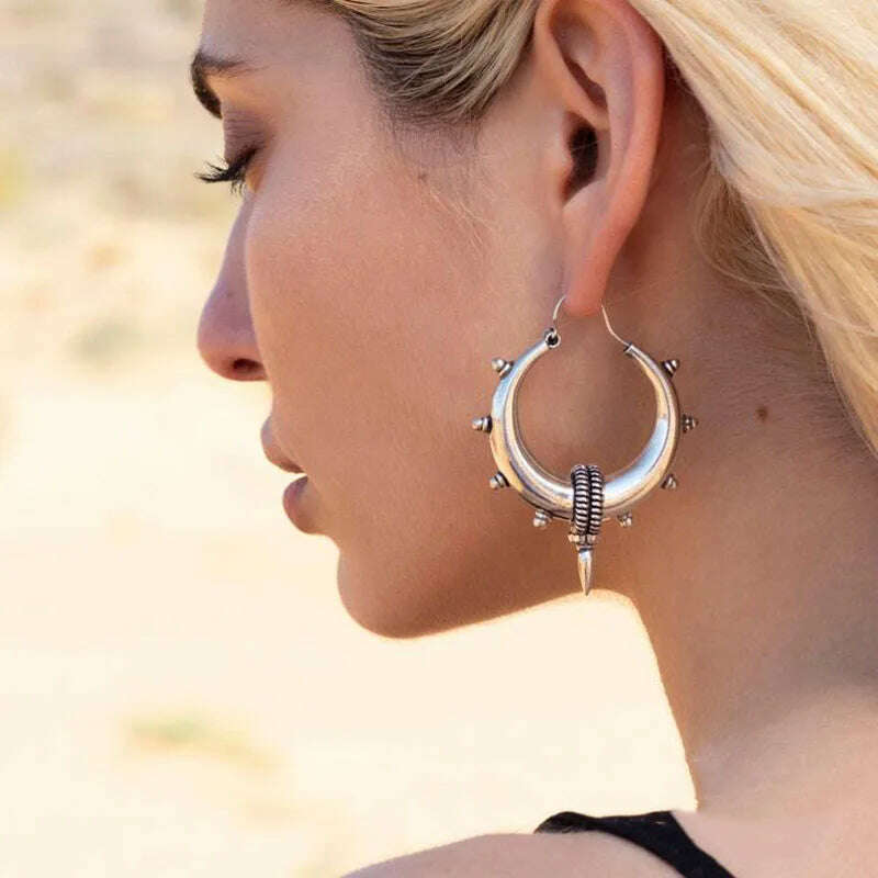 KIMLUD, Minimalist Long Hook Spiral Hoop Earrings for Women Jewelry Fashion Gold Silver Color Geometric Metal Statement Earring, Earrings N128, KIMLUD APPAREL - Womens Clothes