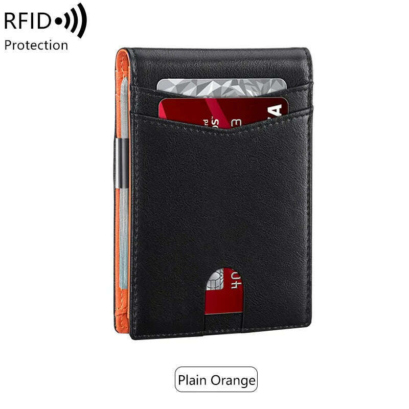 KIMLUD, Minimalist men's RFID blocking multi-functional ultra-thin 12-card wallet, front pocket bi-fold solid color portable card holder, QB337-plainorange, KIMLUD Womens Clothes