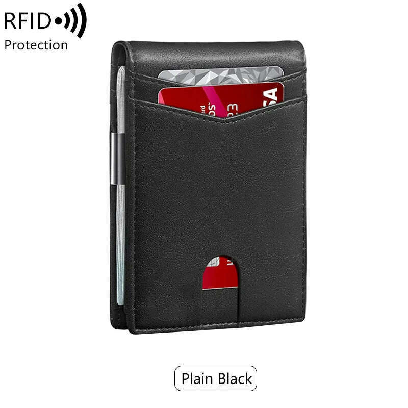 KIMLUD, Minimalist men's RFID blocking multi-functional ultra-thin 12-card wallet, front pocket bi-fold solid color portable card holder, QB337-plainblack, KIMLUD Womens Clothes