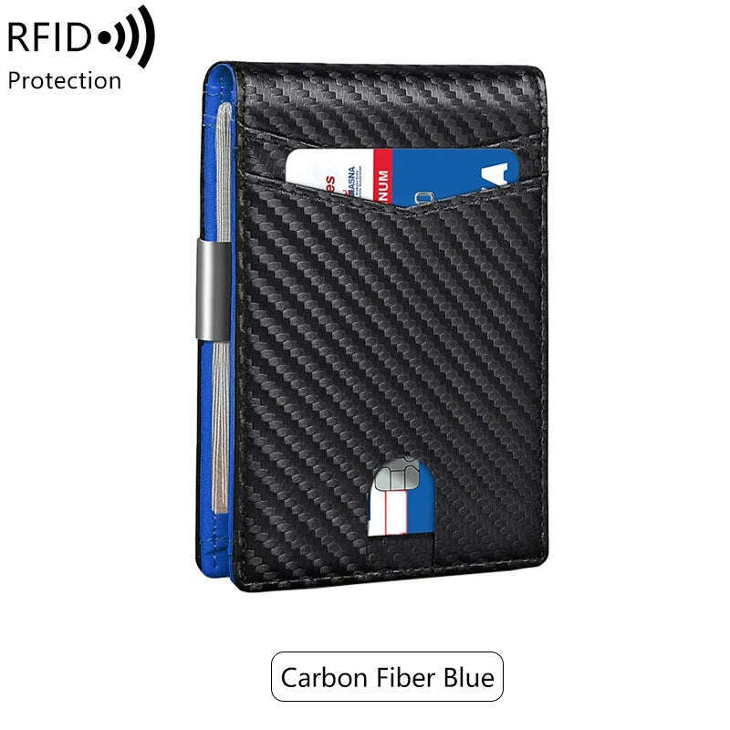 KIMLUD, Minimalist men's RFID blocking multi-functional ultra-thin 12-card wallet, front pocket bi-fold solid color portable card holder, QB337-Carbonblue, KIMLUD Womens Clothes
