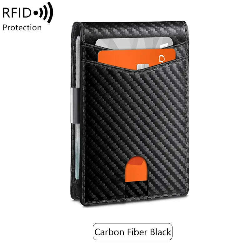 KIMLUD, Minimalist men's RFID blocking multi-functional ultra-thin 12-card wallet, front pocket bi-fold solid color portable card holder, QB337-carbonblack, KIMLUD Womens Clothes
