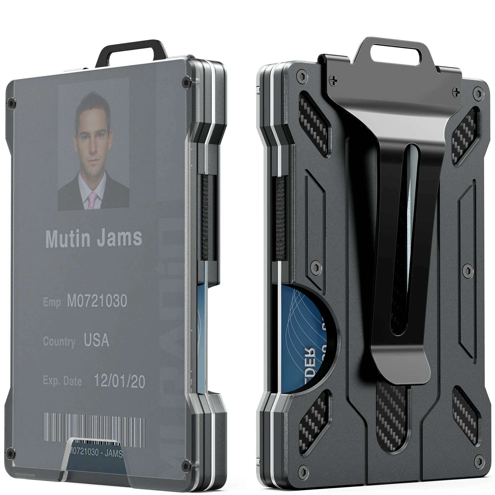 KIMLUD, Minimalist Wallet for Men- Slim Aluminum Metal Money Clip Wallet with Clear ID Card Holder, RFID Blocking, Holds up 15 Cards, Black / CHINA, KIMLUD APPAREL - Womens Clothes