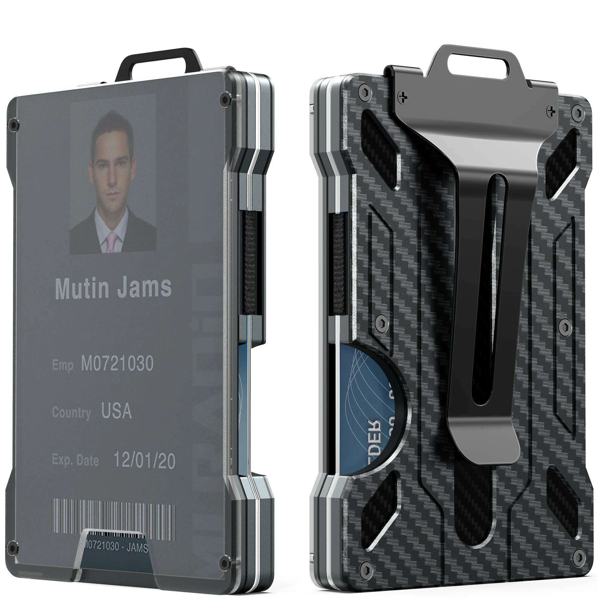KIMLUD, Minimalist Wallet for Men- Slim Aluminum Metal Money Clip Wallet with Clear ID Card Holder, RFID Blocking, Holds up 15 Cards, carbon fiber / CHINA, KIMLUD APPAREL - Womens Clothes