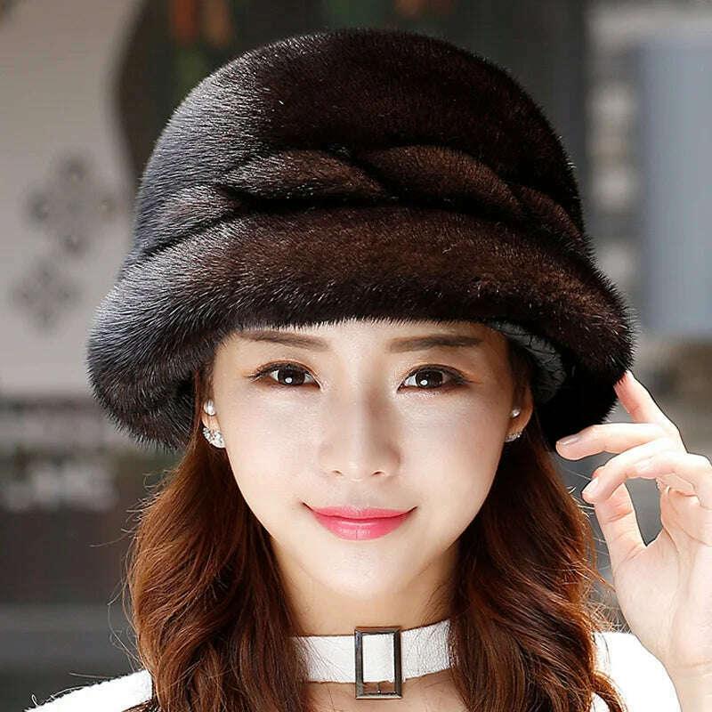 KIMLUD, Mink Fur Hats Whole Mink Fur Cap Real Natural Mink Fur Ear Protection Fisherman Hat Female Fashion Warm Hat For Woman, KIMLUD Womens Clothes