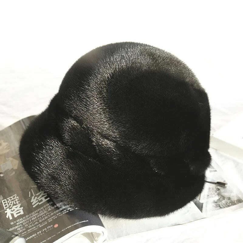 KIMLUD, Mink Fur Hats Whole Mink Fur Cap Real Natural Mink Fur Ear Protection Fisherman Hat Female Fashion Warm Hat For Woman, KIMLUD Womens Clothes