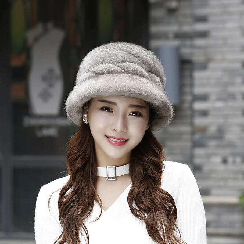 KIMLUD, Mink Fur Hats Whole Mink Fur Cap Real Natural Mink Fur Ear Protection Fisherman Hat Female Fashion Warm Hat For Woman, KIMLUD Womens Clothes