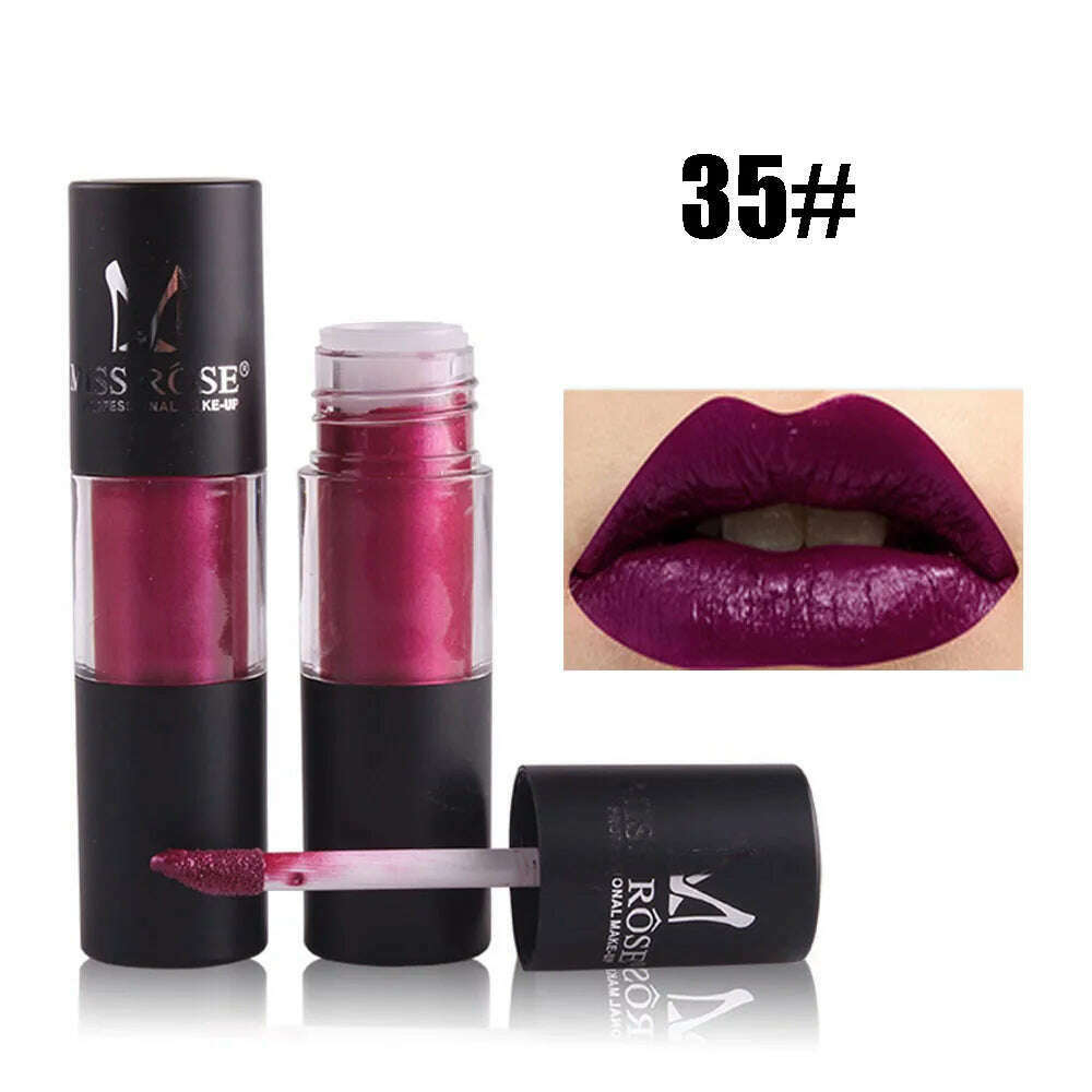 KIMLUD, Miss Rose brand makeup metallic lip gloss 12 colors shiny shimmer lip tint waterproof long lasting brown liquid lipstick MS106, 35, KIMLUD APPAREL - Womens Clothes