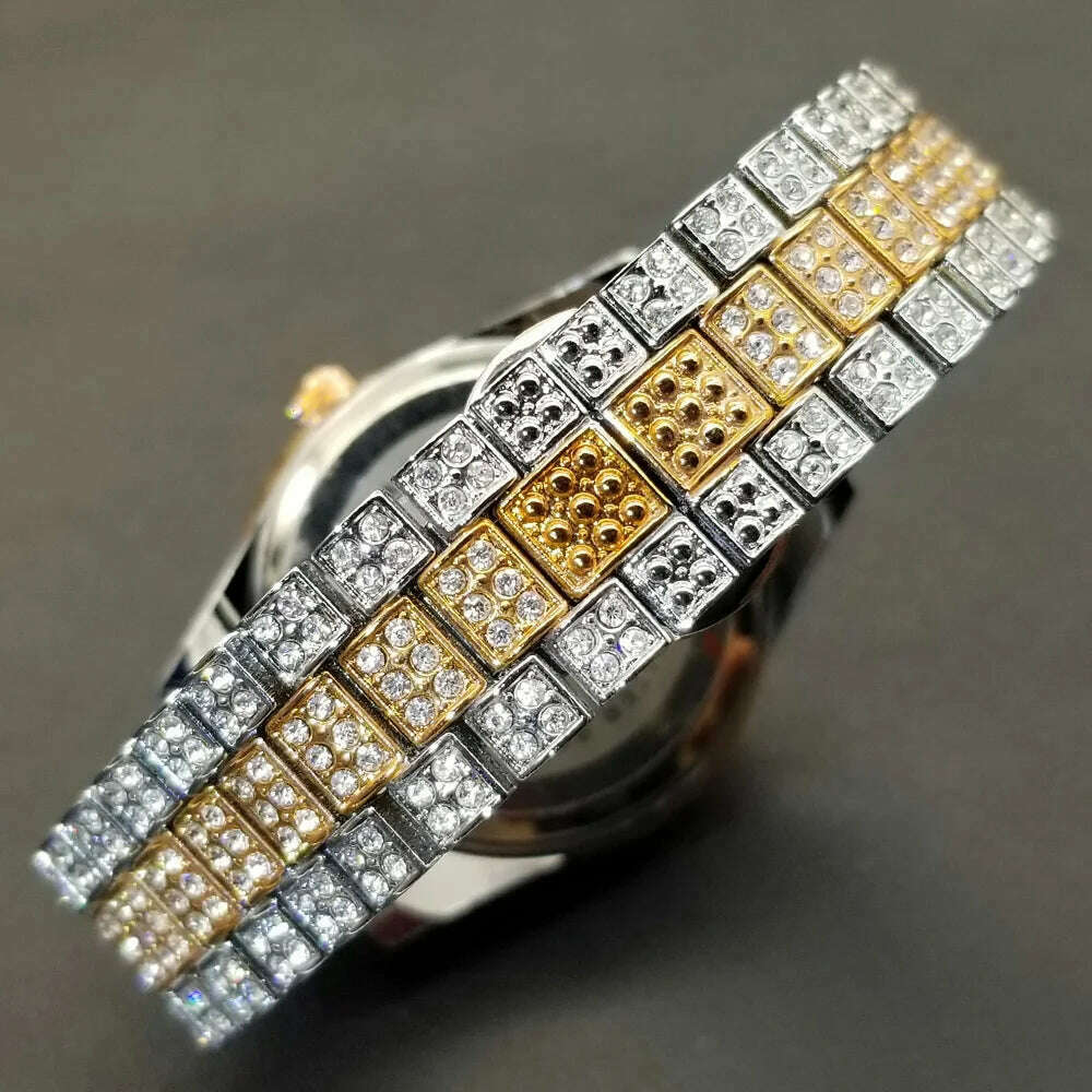 MISSFOX Hip Hop Men Watches Brand Luxury Roman Ice Out Automatic Date Male Wristwatch Full Diamond Waterproof Luminous Watch New - KIMLUD