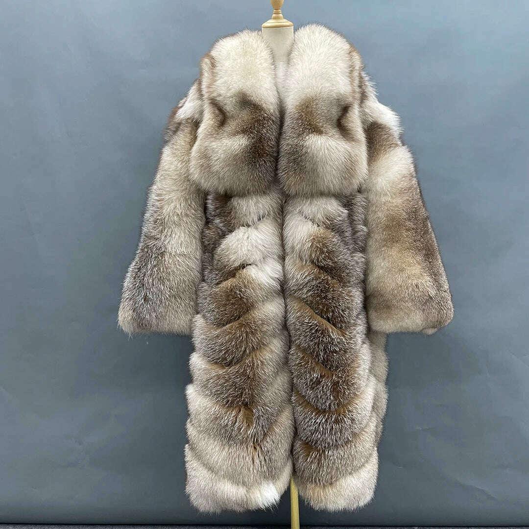 KIMLUD, MISSJANEFUR 2022 Luxury Crystal Fox Fur Coat Women Long over the Knee Warm Real Fur Overcoat Winter Women Outwear Natual Fur, KIMLUD Womens Clothes