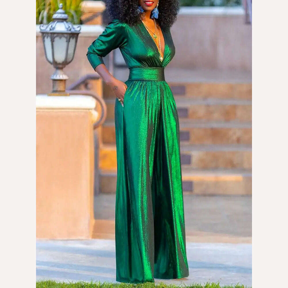 Missuoo 2024 Summer New Women's Solid Color Streetwear Jumpsuit Deep V-neck Half Sleeve High Waist Wide Leg Overalls Suits - KIMLUD