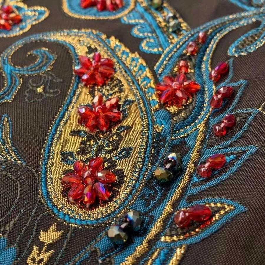KIMLUD, MIUXIMAO 2022 New Autumn Women Jacket O-Neck Long Sleeve Hand Beaded Flower Fashion Elegant Court Style Long Coat Vestidos, KIMLUD Womens Clothes