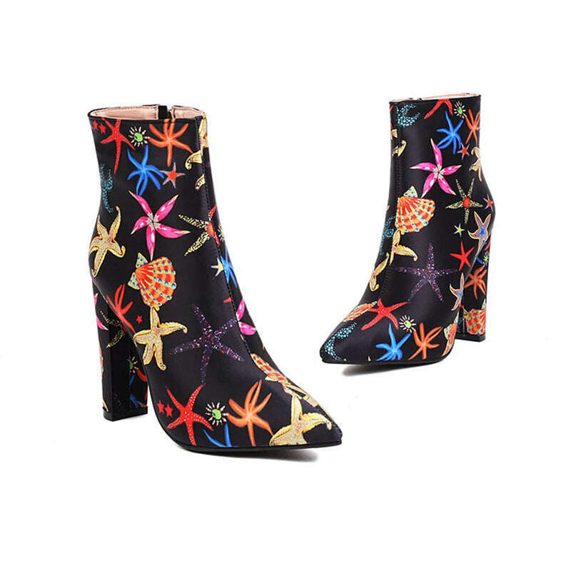 KIMLUD, Mixed Color Printed Pattern Super High Heels Thigh High Boots Side Zipper Women Ankle Boots Soft Sole Street Style Knee Boots, black height 12cm / 34 / CHINA, KIMLUD APPAREL - Womens Clothes