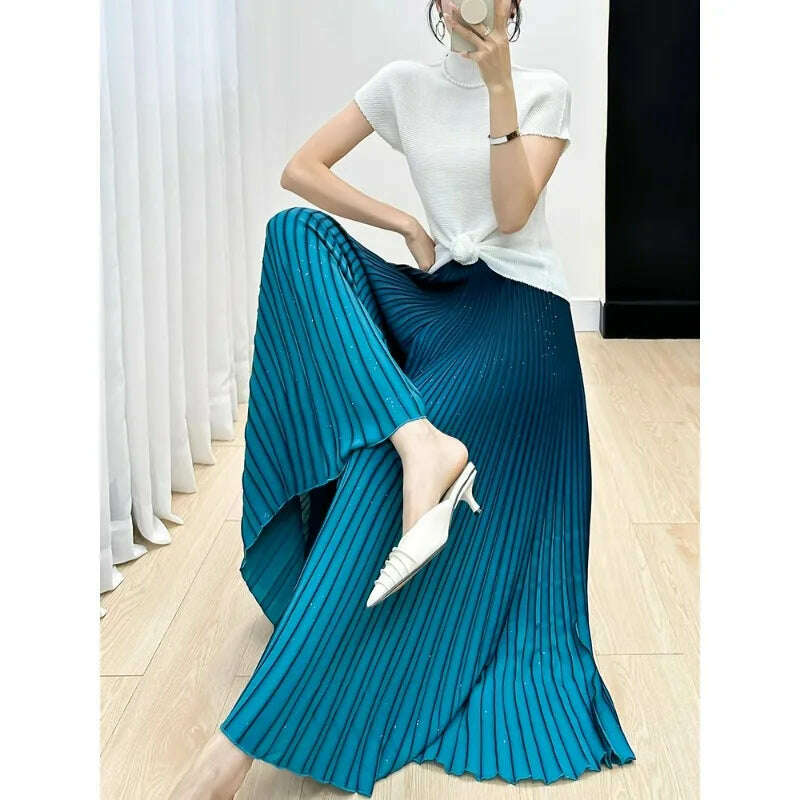 KIMLUD, Miyake Pleated Pants for Women's 2024 Autumn New High End Gradient Color Loose Plus Size Slim Striped Wide Leg Pants, Beige / One Size, KIMLUD APPAREL - Womens Clothes