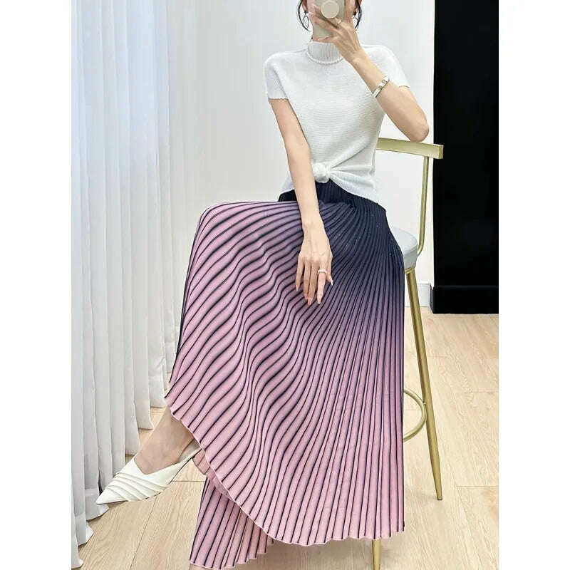 KIMLUD, Miyake Pleated Pants for Women's 2024 Autumn New High End Gradient Color Loose Plus Size Slim Striped Wide Leg Pants, Sky blue / One Size, KIMLUD APPAREL - Womens Clothes