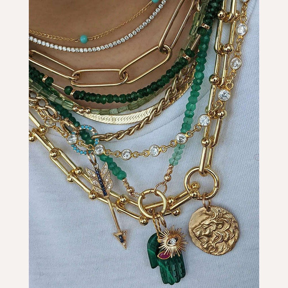 KIMLUD, Moda shell flower pendant necklace heart pearl evil eye charm Women Girls Party Jewelry Collier buddha Neck Accessory Vintage, KIMLUD Womens Clothes