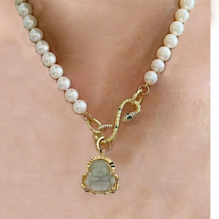 KIMLUD, Moda shell flower pendant necklace heart pearl evil eye charm Women Girls Party Jewelry Collier buddha Neck Accessory Vintage, necklace 25, KIMLUD APPAREL - Womens Clothes
