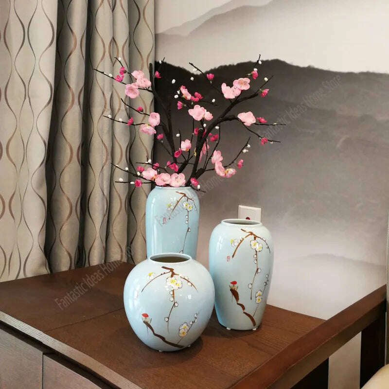 KIMLUD, Modern Chinese Hand-painted Vases, Living Room Ceramic Light Luxury Table Decorations, Countertop Vases, Produced in Jingdezhen, KIMLUD Womens Clothes