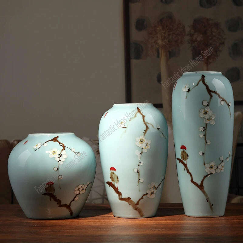 KIMLUD, Modern Chinese Hand-painted Vases, Living Room Ceramic Light Luxury Table Decorations, Countertop Vases, Produced in Jingdezhen, KIMLUD Womens Clothes