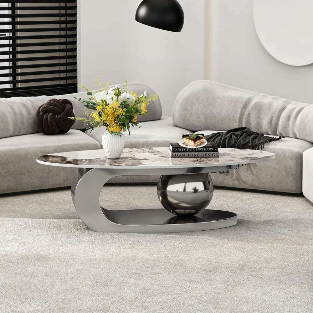 KIMLUD, Modern Coffee Table with Marble Top, Exquisitely Crafted in White and Light Brown, Featuring A Modern Style Circular Design, KIMLUD Womens Clothes