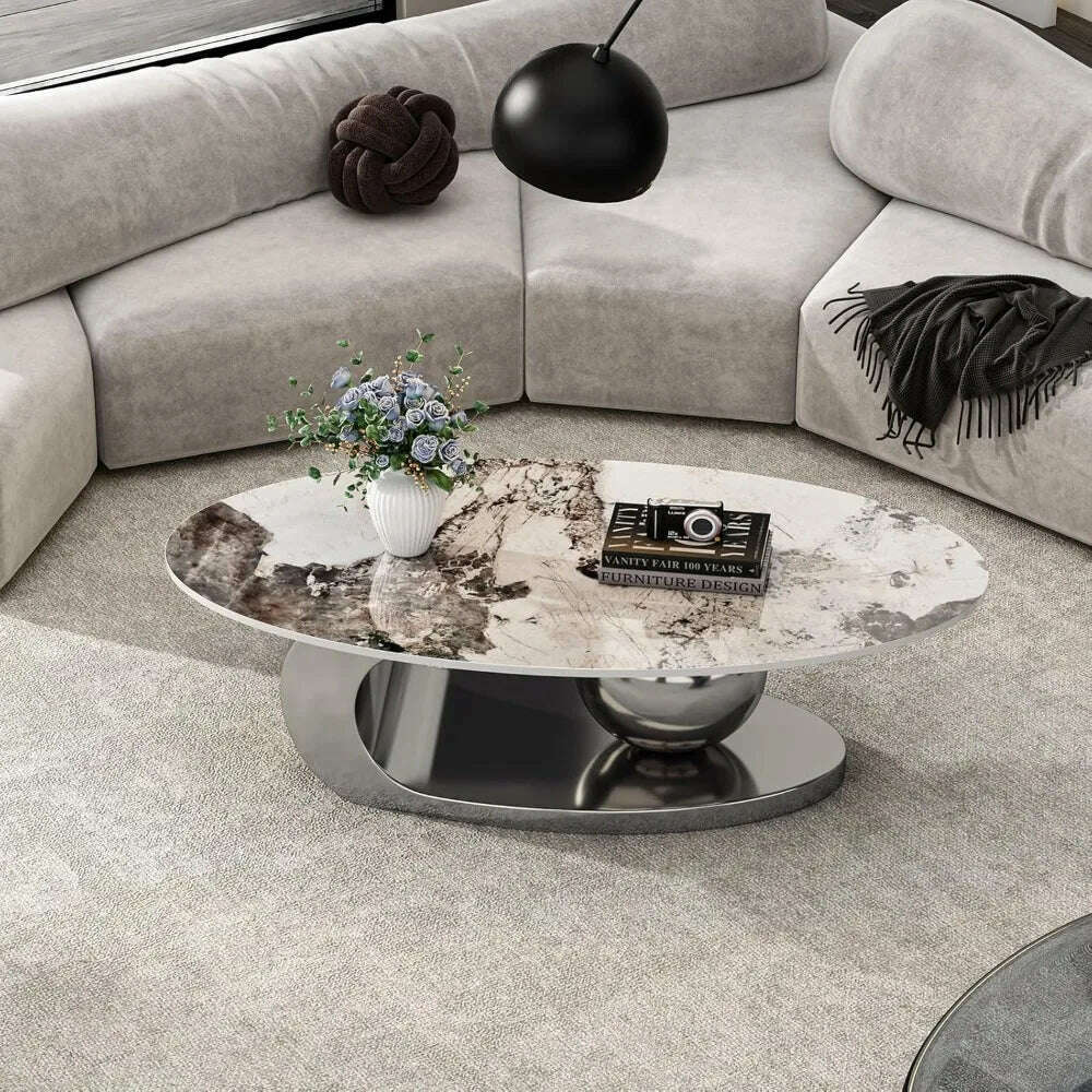 KIMLUD, Modern Coffee Table with Marble Top, Exquisitely Crafted in White and Light Brown, Featuring A Modern Style Circular Design, KIMLUD Womens Clothes