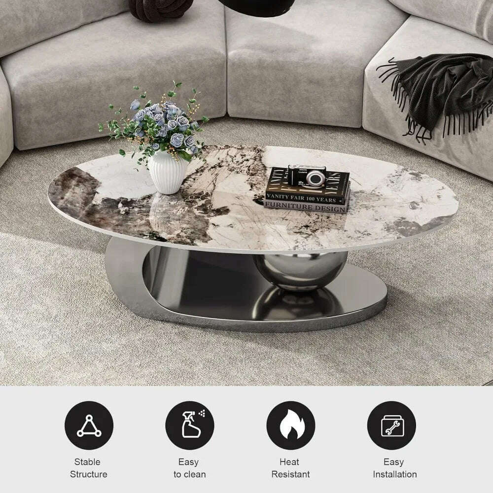 KIMLUD, Modern Coffee Table with Marble Top, Exquisitely Crafted in White and Light Brown, Featuring A Modern Style Circular Design, KIMLUD Womens Clothes