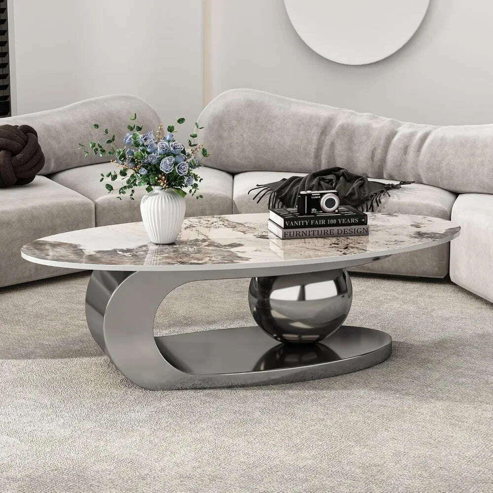 KIMLUD, Modern Coffee Table with Marble Top, Exquisitely Crafted in White and Light Brown, Featuring A Modern Style Circular Design, KIMLUD Womens Clothes