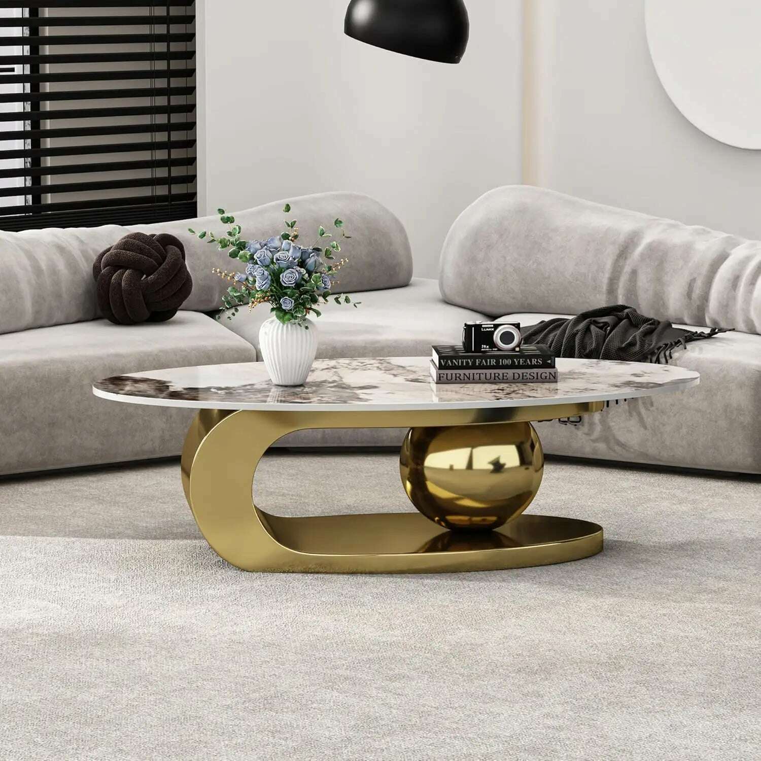 KIMLUD, Modern Coffee Table with Marble Top, Exquisitely Crafted in White and Light Brown, Featuring A Modern Style Circular Design, Gold / United States, KIMLUD APPAREL - Womens Clothes