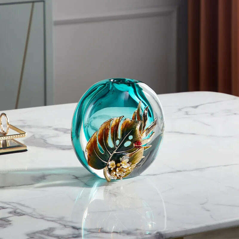 Modern minimalism Light luxury glass vase Home and living room decorations Glass enamel colored flower arrangement device - KIMLUD