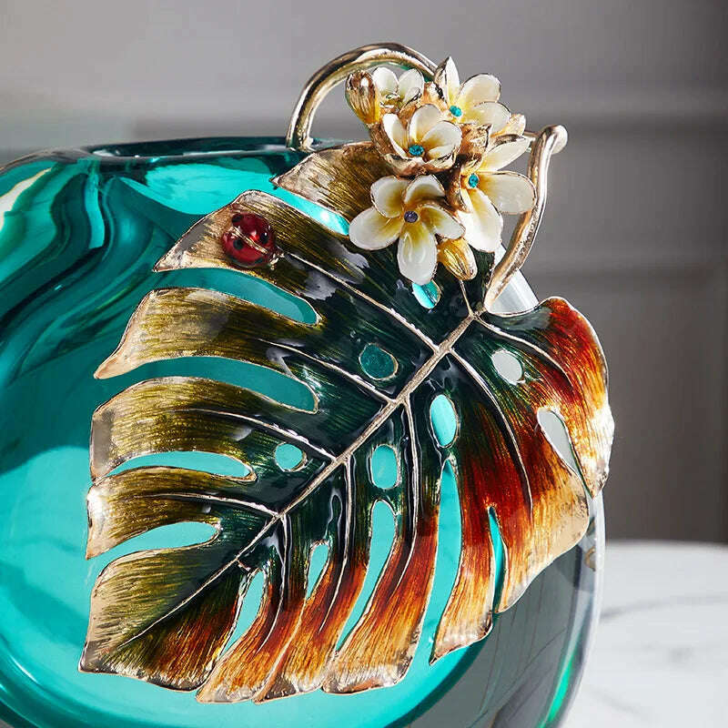 Modern minimalism Light luxury glass vase Home and living room decorations Glass enamel colored flower arrangement device - KIMLUD