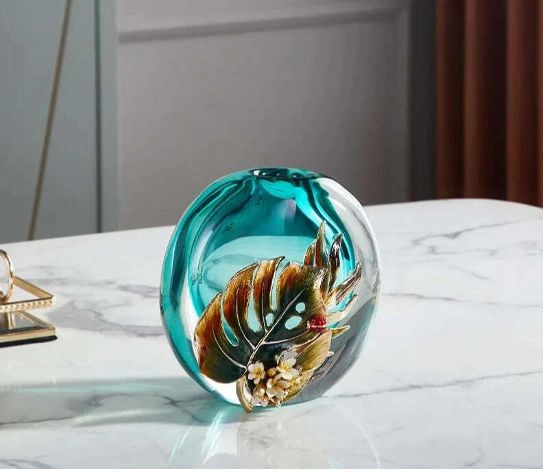 Modern minimalism Light luxury glass vase Home and living room decorations Glass enamel colored flower arrangement device - KIMLUD