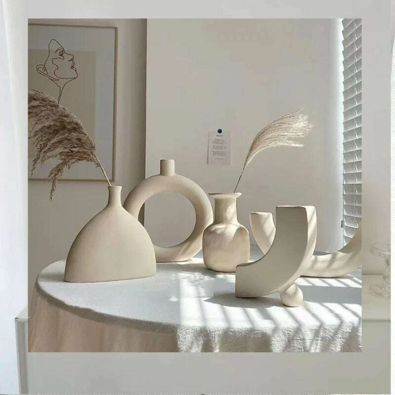 Modern Simple Ceramic Art Vase Dried Flowers Flower Arrangement Ornaments Living Room TV Cabinet Bedroom Desktop Home Decoration - KIMLUD