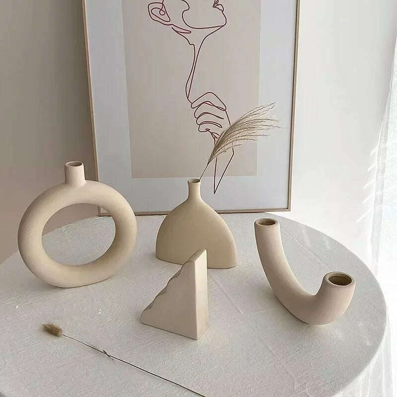 Modern Simple Ceramic Art Vase Dried Flowers Flower Arrangement Ornaments Living Room TV Cabinet Bedroom Desktop Home Decoration - KIMLUD