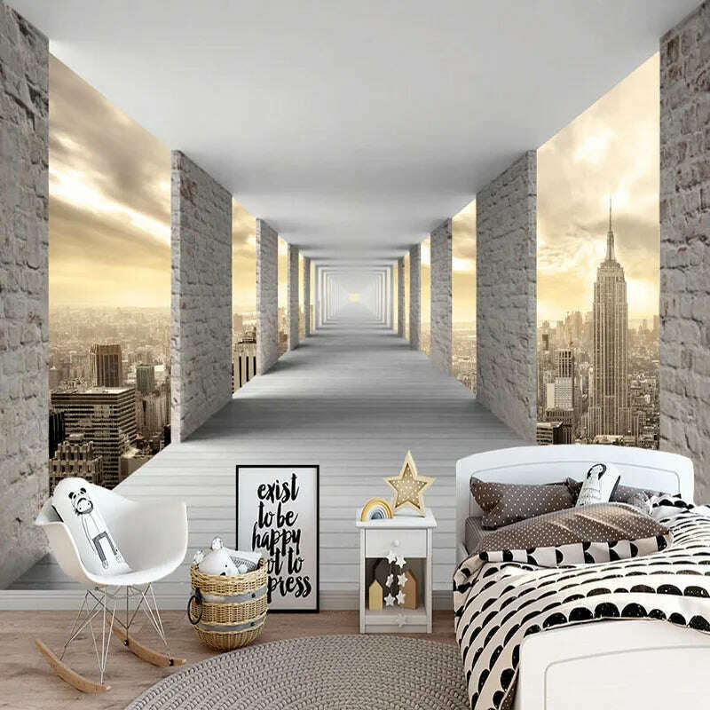Modern Simple Mural Wallpaper 3D Stereo Geometry City Building Photo Wall Paper Personality Creative Living Room Bedroom Fresco - KIMLUD