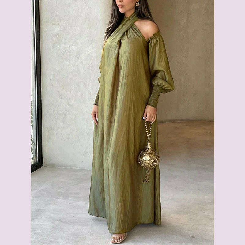 KIMLUD, Modigirl Elegant Evening Party Dress For Women Clothing 2025 Spring Summer Puff Sleeves H-line Loose Plus Size Maxi Dresses 3XL, KIMLUD Womens Clothes