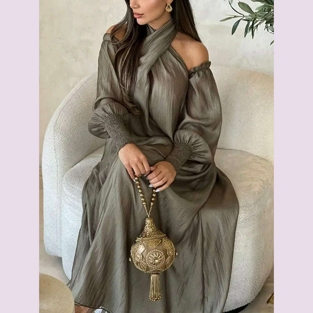 KIMLUD, Modigirl Elegant Evening Party Dress For Women Clothing 2025 Spring Summer Puff Sleeves H-line Loose Plus Size Maxi Dresses 3XL, KIMLUD Womens Clothes