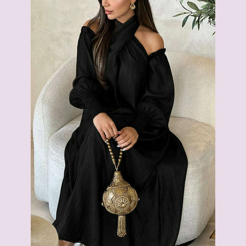 KIMLUD, Modigirl Elegant Evening Party Dress For Women Clothing 2025 Spring Summer Puff Sleeves H-line Loose Plus Size Maxi Dresses 3XL, KIMLUD Womens Clothes