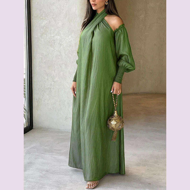 KIMLUD, Modigirl Elegant Evening Party Dress For Women Clothing 2025 Spring Summer Puff Sleeves H-line Loose Plus Size Maxi Dresses 3XL, Deep Green Dress / XXXL, KIMLUD APPAREL - Womens Clothes