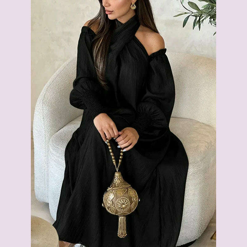 KIMLUD, Modigirl Elegant Evening Party Dress For Women Clothing 2025 Spring Summer Puff Sleeves H-line Loose Plus Size Maxi Dresses 3XL, Balck Loose Dress / XXL, KIMLUD APPAREL - Womens Clothes