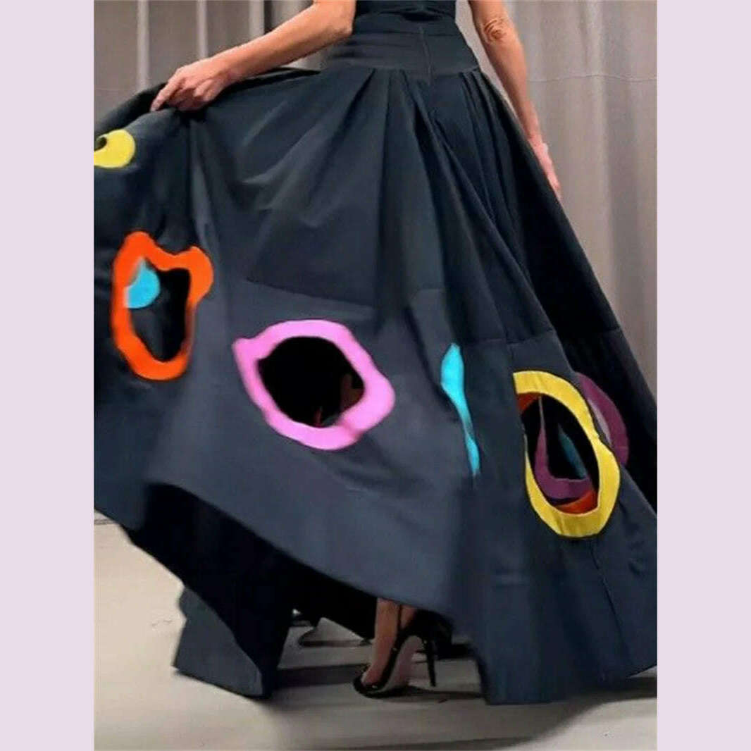 Modigirl Summer Clothes Women 2024 Dress Hollow Pleated Split-Joint Sleeveless Round-neck Party Vestidos Largos Black Dress Long - KIMLUD