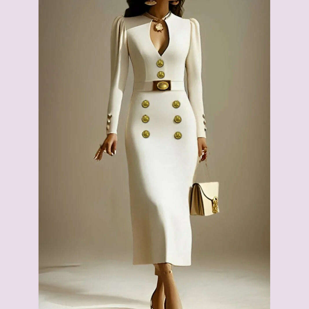 Modigirl Wedding Evening Banquet Dresses for Women Clothing Formal Original Creation Buttoned Long Sleeve Dress for Ladies - KIMLUD