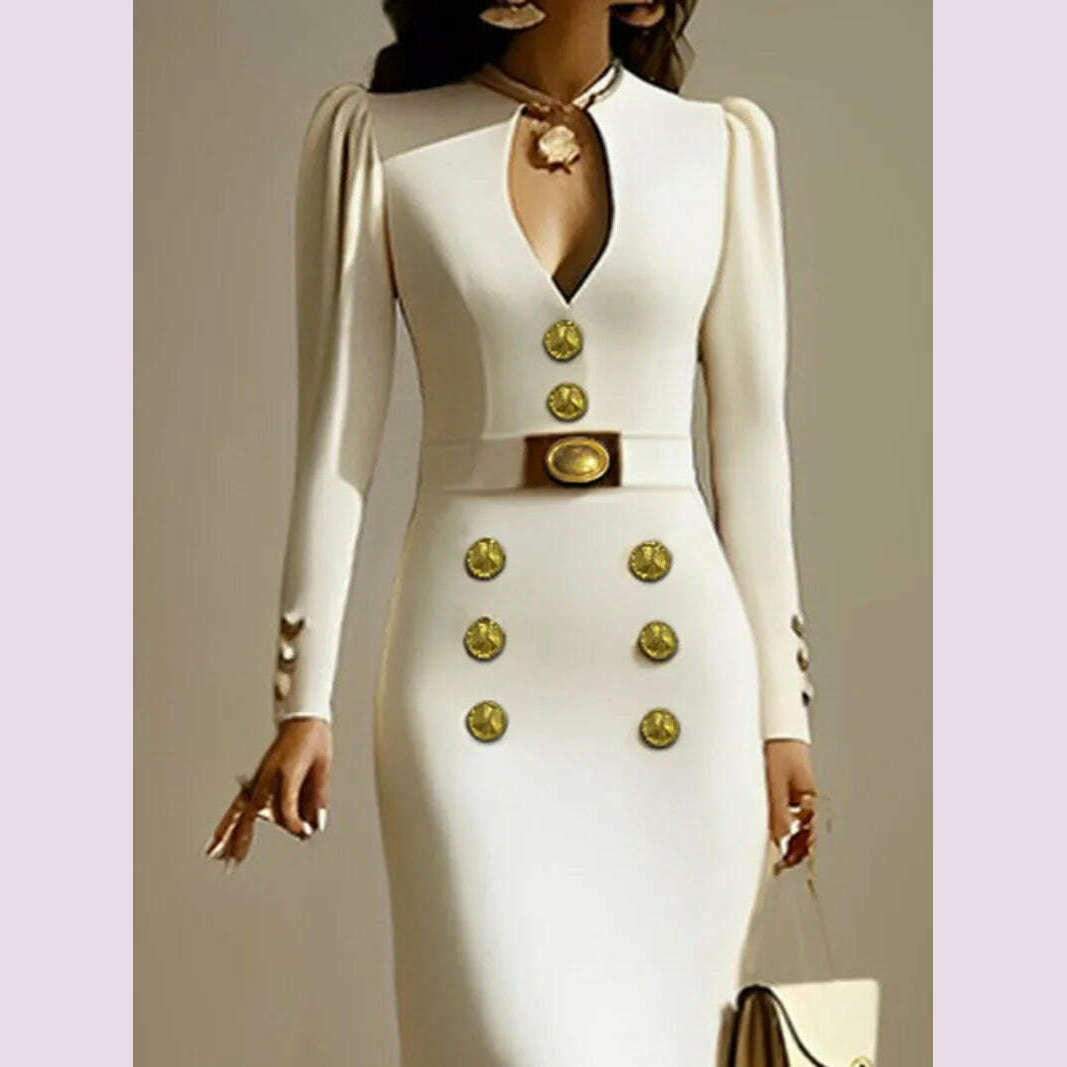 Modigirl Wedding Evening Banquet Dresses for Women Clothing Formal Original Creation Buttoned Long Sleeve Dress for Ladies - KIMLUD