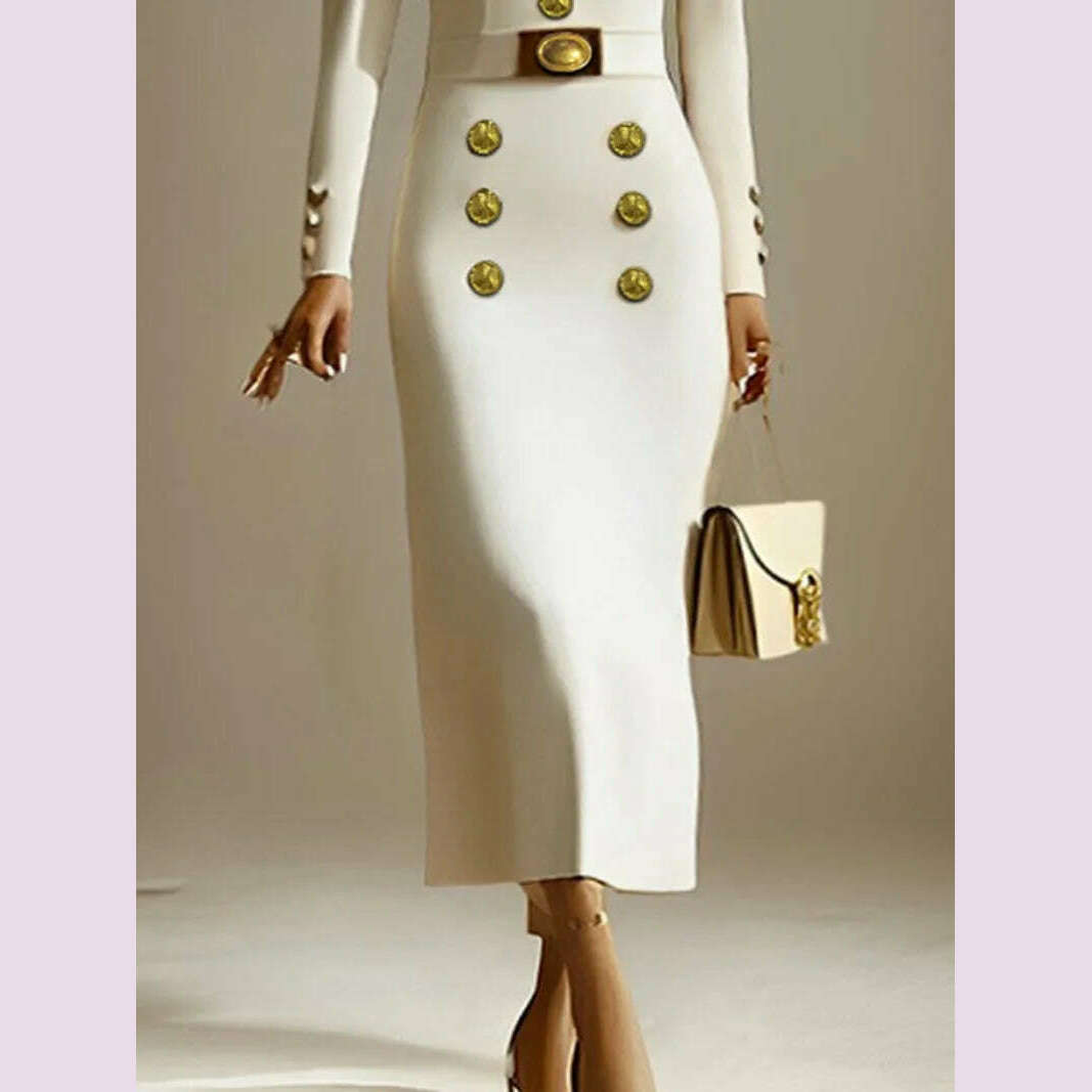 Modigirl Wedding Evening Banquet Dresses for Women Clothing Formal Original Creation Buttoned Long Sleeve Dress for Ladies - KIMLUD